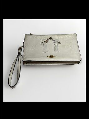 Coach Crosby Clutch with Bow, Chalk Pebbled Leather, Brass Zippers, 2015